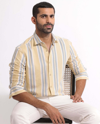 RARE RABBIT Men Striped Casual Yellow Shirt