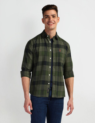 U.S. Polo Assn. Denim Co. Men Checkered Casual Green Shirt