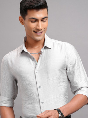 HIGHLANDER Men Self Design Casual Grey Shirt