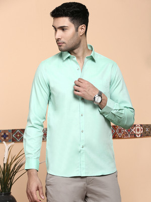 Ramraj Cotton Men Solid Formal Green Shirt