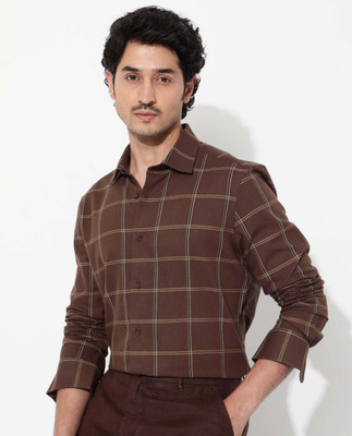 RARE RABBIT Men Checkered Casual Brown Shirt