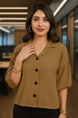 EKASYA Women Solid Casual Brown Shirt