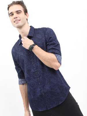 KETCH Men Printed Casual Dark Blue Shirt