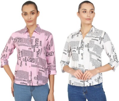 Laxmi sports Women Printed Casual Pink, White Shirt(Pack of 2)