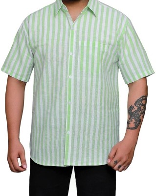 AITextiles Men Striped Formal Green Shirt