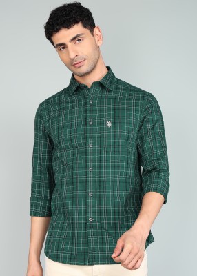 U.S. POLO ASSN. Men Checkered Casual Dark Green Shirt