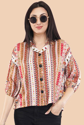 Glitter Fashion Women Printed Casual Multicolor Shirt