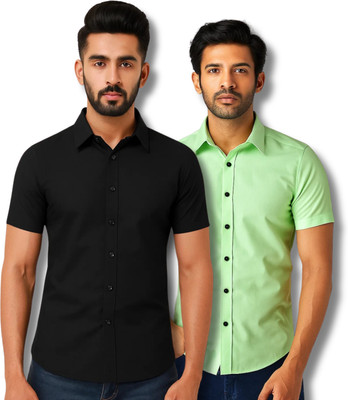 RAREMARK Men Solid Formal Black, Green Shirt(Pack of 2)