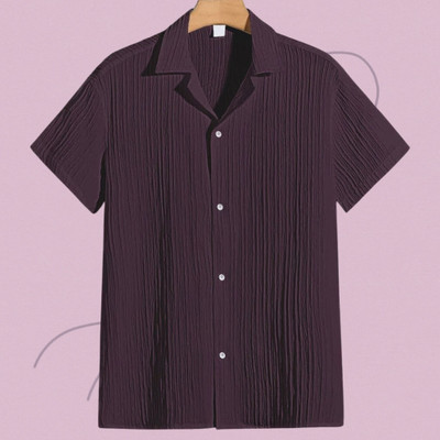 A DEEMOON Men Self Design Formal Purple Shirt