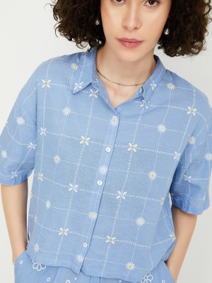 MAX Women Solid Casual Blue Shirt