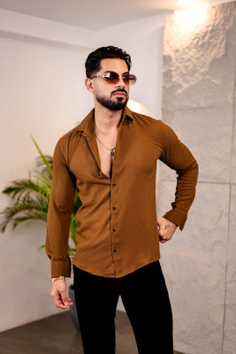 Khushi Creation Men Solid Casual Brown Shirt