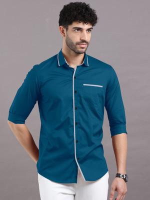 Growwax Men Solid Casual Blue Shirt