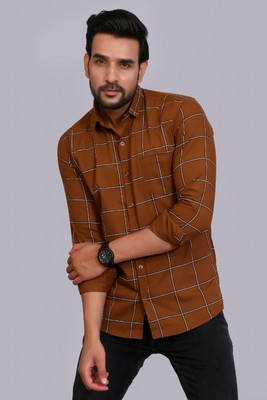 Studio-9 Men Checkered Casual Brown Shirt