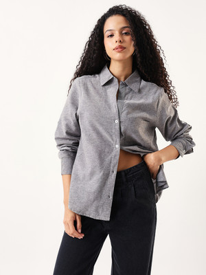 High Star Women Self Design Casual Grey Shirt