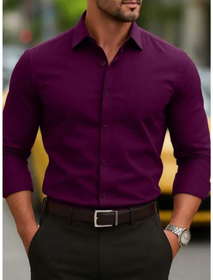 bablu Men Solid Formal Maroon Shirt