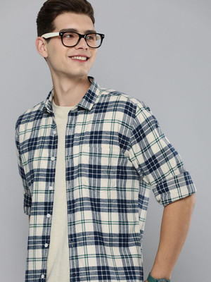 Mast & Harbour Men Checkered Casual White Shirt