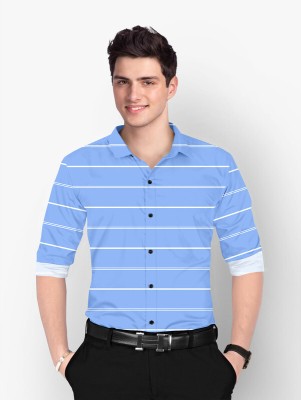 TANISHA FASHION Men Striped Casual Light Blue Shirt