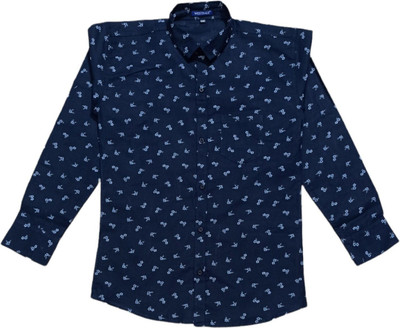 THE TINGGE Boys Printed Casual Blue Shirt
