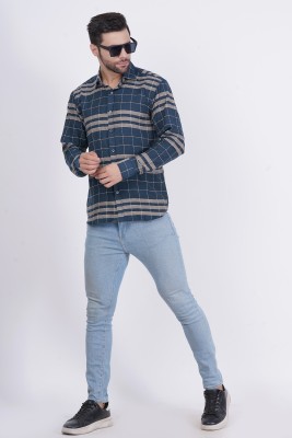 VLS Collection Men Striped Casual Dark Blue, Grey, White Shirt