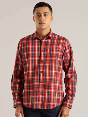 INDIAN TERRAIN Men Checkered Casual Orange Shirt