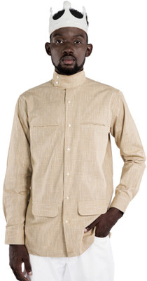 french crown Men Solid Casual Beige Shirt