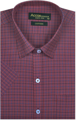 ACCOX Men Checkered Formal Maroon Shirt