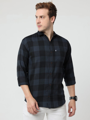 ALLWIN PAUL Men Checkered Casual Grey, Black Shirt