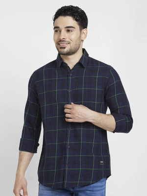 Spykar Men Checkered Casual Blue Shirt