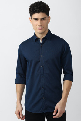 PETER ENGLAND Men Solid Casual Dark Blue Shirt