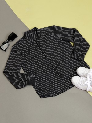 Hoop Boys Striped Casual Black Shirt