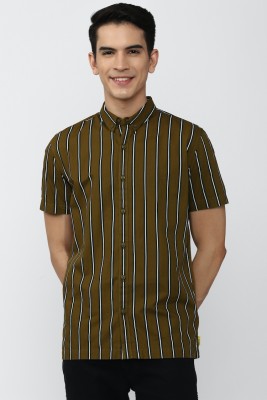 FOREVER 21 Men Striped Casual Brown Shirt