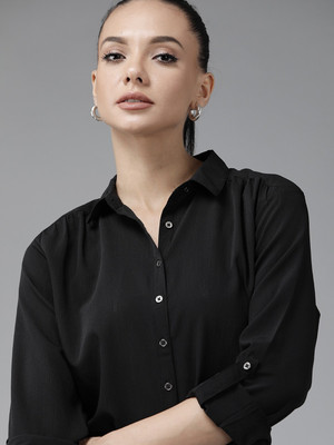 Roadster Women Solid Casual Black Shirt