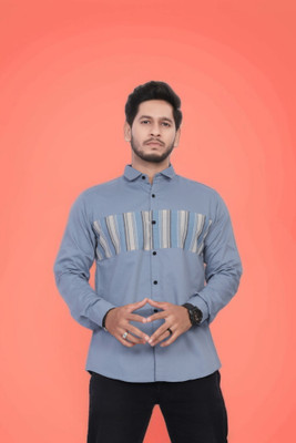 U AND J TREND Men Striped Casual Grey Shirt