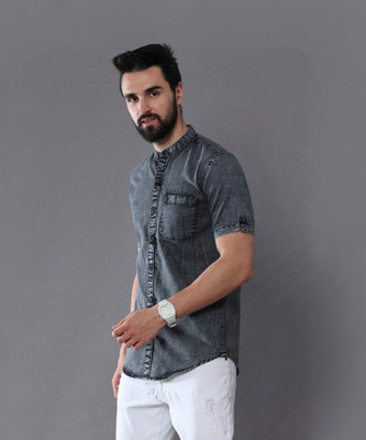 CHEEBA Men Solid Casual Grey Shirt