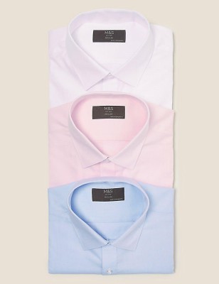 MARKS & SPENCER Men Solid Casual Light Blue, Pink, White Shirt(Pack of 3)