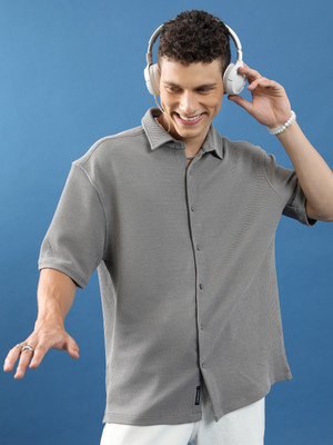 HIGHLANDER Men Solid Casual Grey Shirt