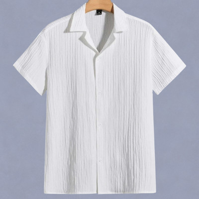 Looksky Men Self Design Casual White Shirt