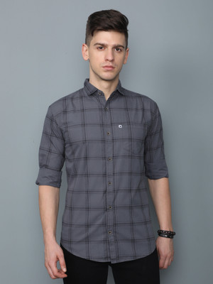 AIDAN PAUL Men Checkered Casual Grey Shirt