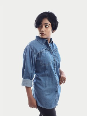 radprix Women Solid Casual Light Blue Shirt