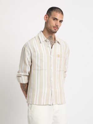 THE BEAR HOUSE Men Striped Casual Beige, White Shirt