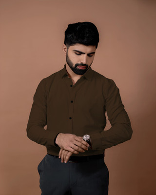 METRONAUT Men Solid Formal Khaki Shirt
