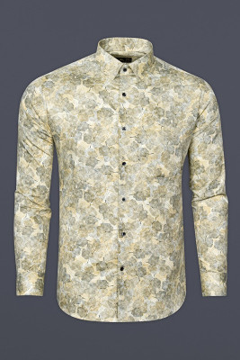 french crown Men Printed Casual Yellow Shirt