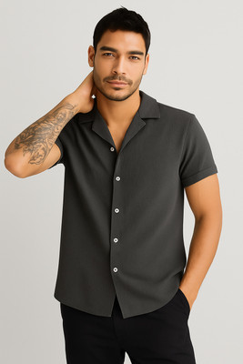 Vogaan Men Self Design Casual Grey Shirt