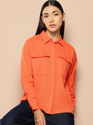 CHEMISTRY Women Solid Casual Orange Shirt