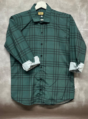HASINI Fashion Men Checkered Casual Dark Green Shirt