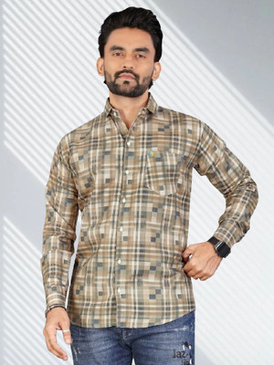 Stellalifestyle Men Checkered Formal Brown Shirt