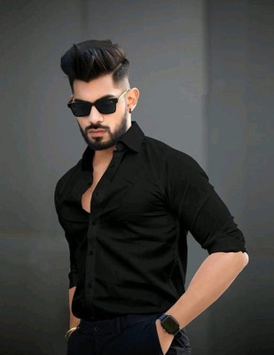 HOC Men Solid Casual Black Shirt