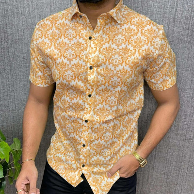ENTNICBLISS Men Printed Casual Orange Shirt