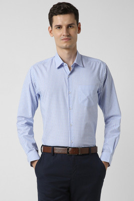 PETER ENGLAND Men Checkered Formal Blue Shirt