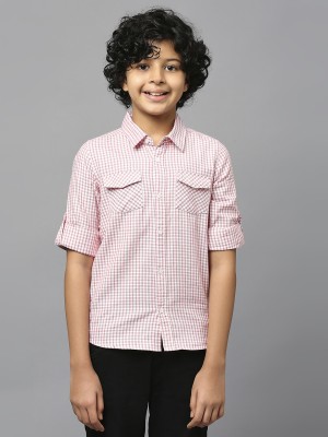 KILLER Boys Checkered Casual White, Pink Shirt